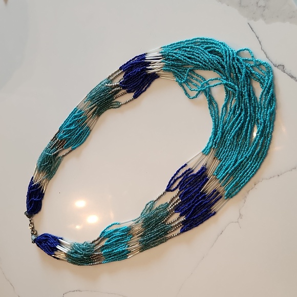 LOFT Jewelry - Ann Taylor Loft Glass Seed Beaded Long Necklace Blue Turquoise